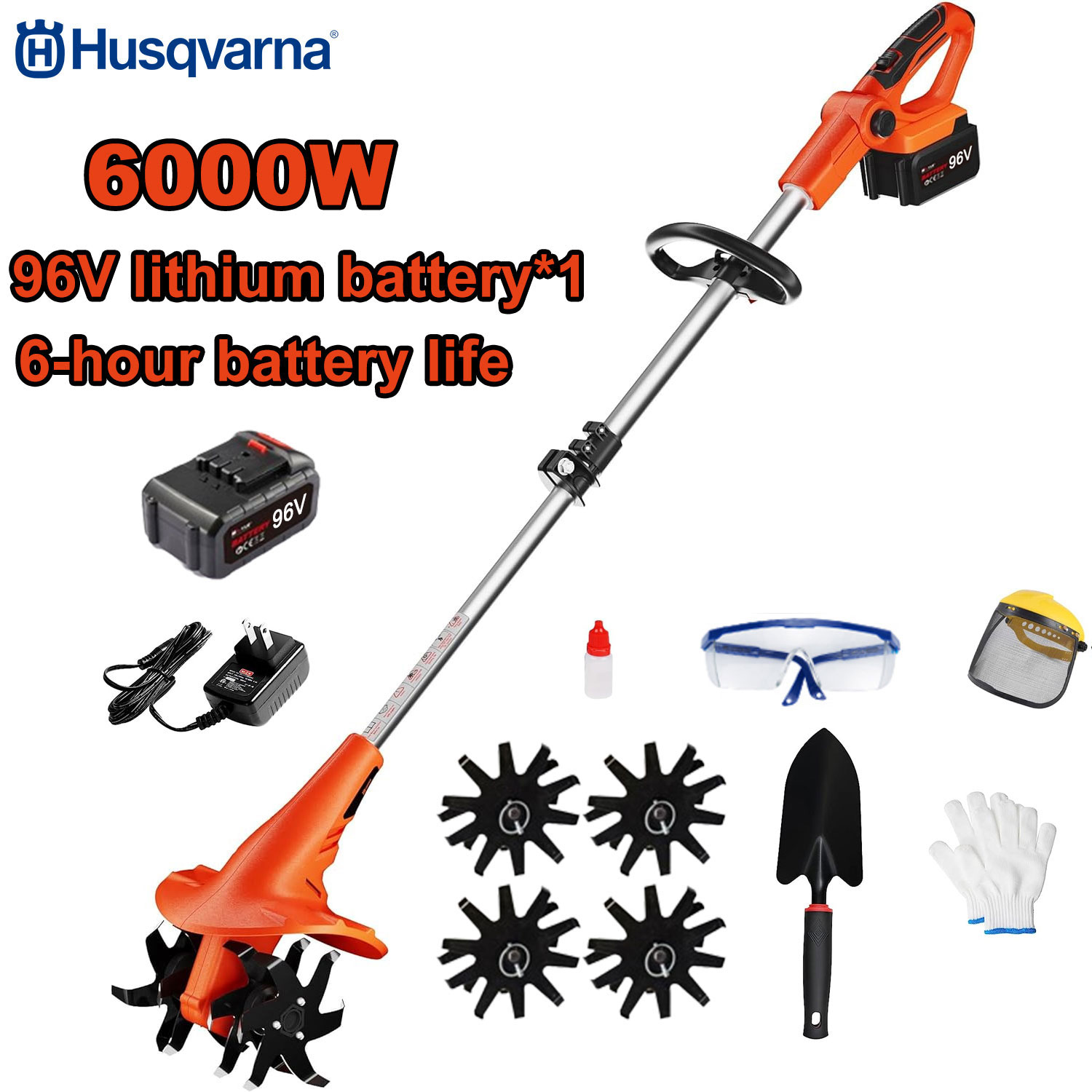 Cultivator de mare putere de 6000 W + baterie 96 V*1 + încărcare rapidă + lamă cultivator + set complet de accesorii